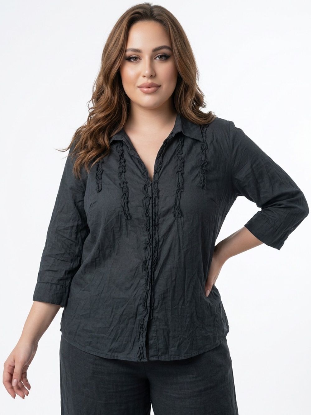 ALC WOMAN | NEW Black Ruffle Hook & Eye Blouse Women’s Plus Size 2X